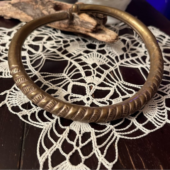 Jewelry - Spiral Flexible Tribal Brass Choker, Ethnic Brass Choker Necklace, Brass Choker